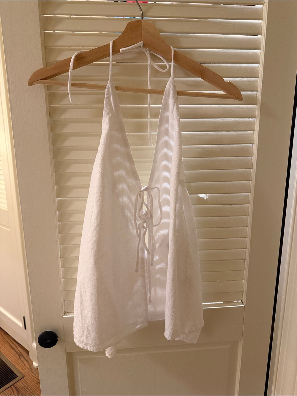 White linen halter tie top